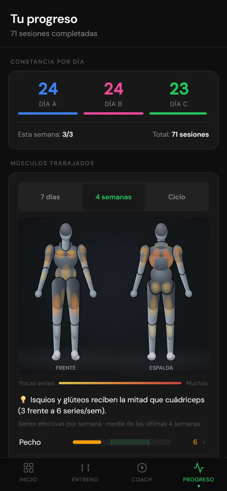Progreso con mapa muscular en 3D